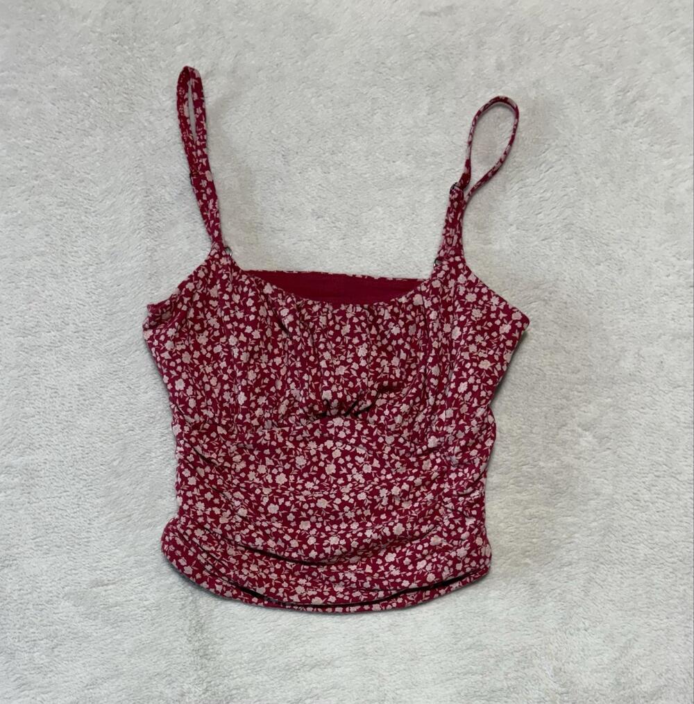 Hollister Tank Top Womens Medium Red Floral Square Neck Stretch Camisole